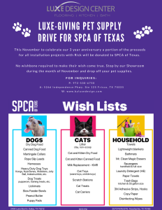 Luxe-Giving Pet Supply Drive for the SPCA of Texas